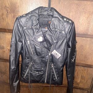 RARE Rocawear 100% outter shell Leather Studded Black Jacket Sz Medium